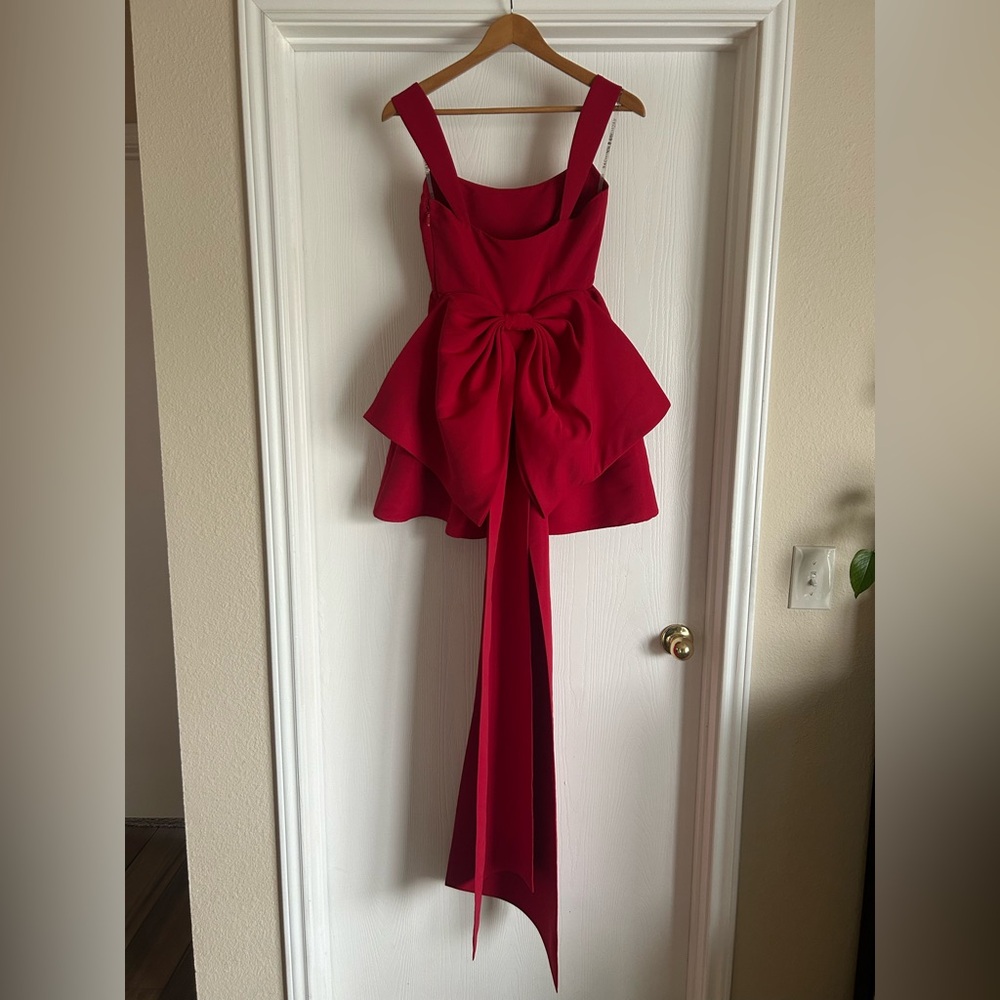 Sachin + Babi Blaine Bow Train Mini Dress | red | size 0 - Picture 5 of 13